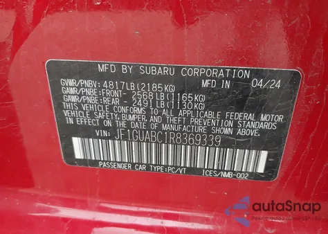2024 Subaru Impreza Base 5-Door from USA, damaged, VIN JF1GUABC1R8369339